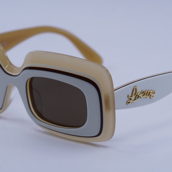 Loewe LW40139U 25E Sunglasses Ivory/Beige/Brown Rectangle Frame, Brown Lenses - Picture 2 of 10